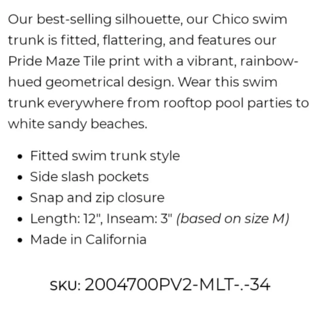 MR TURK by TRINA TURK Chico Swim Trunk ~ Pride Maze Tile Print 38 NWT